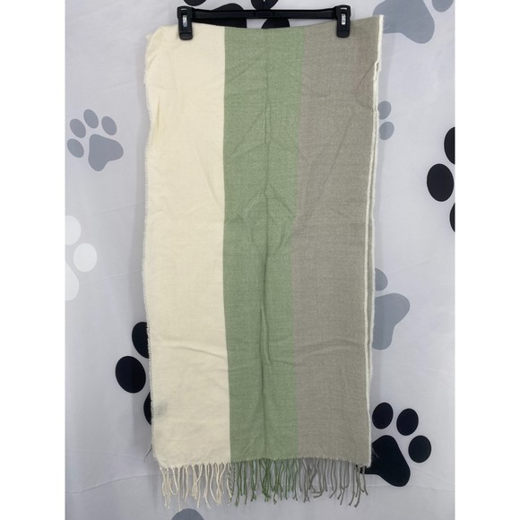 Steve Madden NWT Tricolor Fringe Scarf Grey Ivory Green Colorblock One Size New - Picture 2 of 7